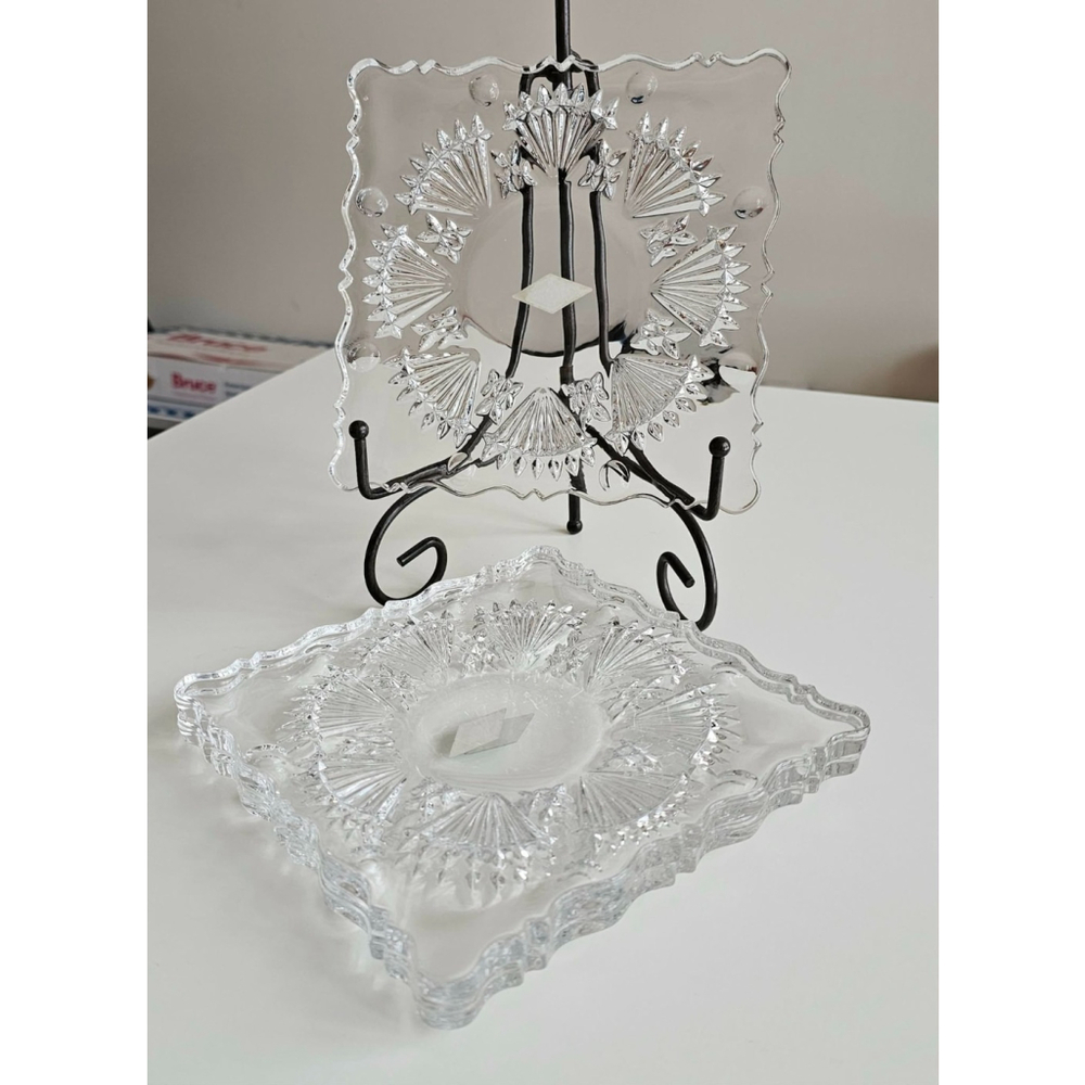 Shannon Godinger Freedom Crystal Square Dessert Plates Set of 3 Cut Glass